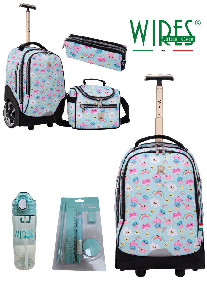 3 Piece Kids School Trolley Bag laptop compartment Big Wheels With Lunch bag & Pencil Case