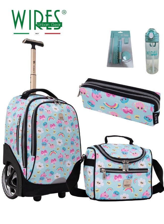 3 Piece Kids School Trolley Bag laptop compartment Big Wheels With Lunch bag & Pencil Case