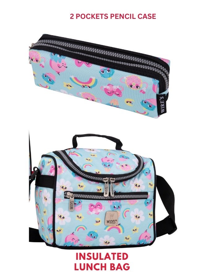 3 Piece Kids School Trolley Bag laptop compartment Big Wheels With Lunch bag & Pencil Case