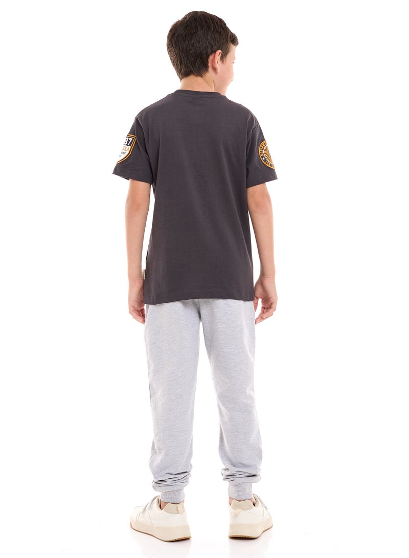 Boys' 2-Piece 100% Cotton T-Shirt & Jogger Set (6-12 Years) - Grey-Dark Grey