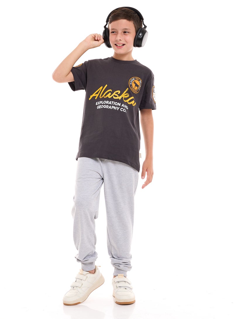 Boys' 2-Piece 100% Cotton T-Shirt & Jogger Set (6-12 Years) - Grey-Dark Grey