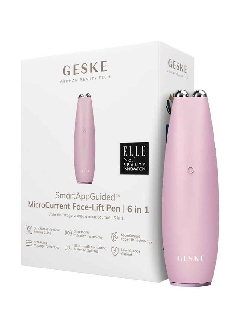 SmartAppGuided MicroCurrent Face-Lift Pen | 6 in 1 | Anti-aging device | Instant face lift | Skincare tool | Remove wrinkles for firm & youthful skin | Advanced smoothing facial firmer - Pink