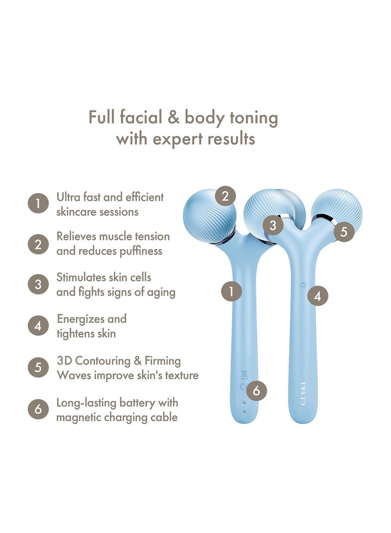 SmartAppGuided Sonic Facial and Body Roller 4 in 1 Derma Roller Device for Face and Body Dermaroll Professional Face Roller Tightens and Defines Body and Face - Aquamarine