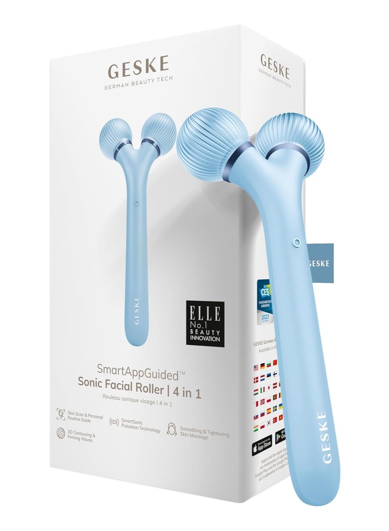 SmartAppGuided Sonic Facial Roller | 4 in 1 | Dermaroller | Device for Face | Dermaroll | Professional Face Roller | Tightens and Defines the Skin on the Face - Aquamarine