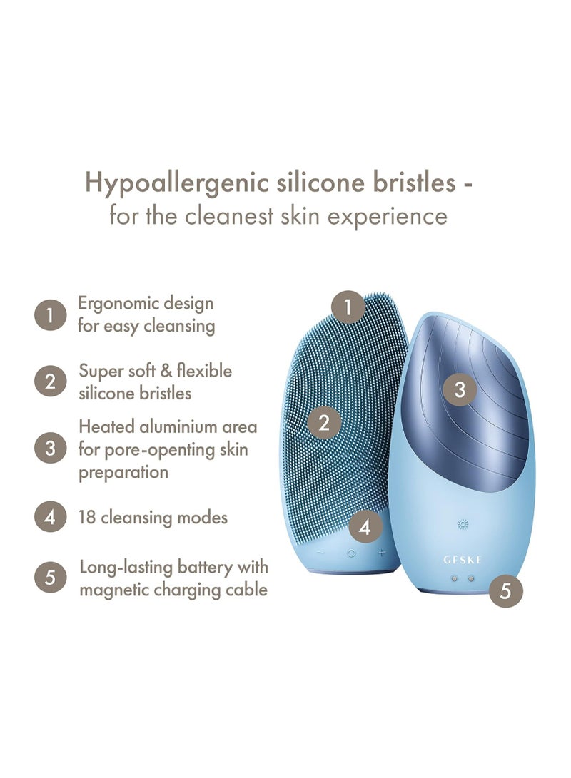 SmartAppGuided Sonic Thermo Facial Brush | 6 in 1 | Skin Cleansing | Cleansing Brush with Thermal Function | Facial Massager | Electric Facial Brush | Facial Cleansing Device - Aquamarine