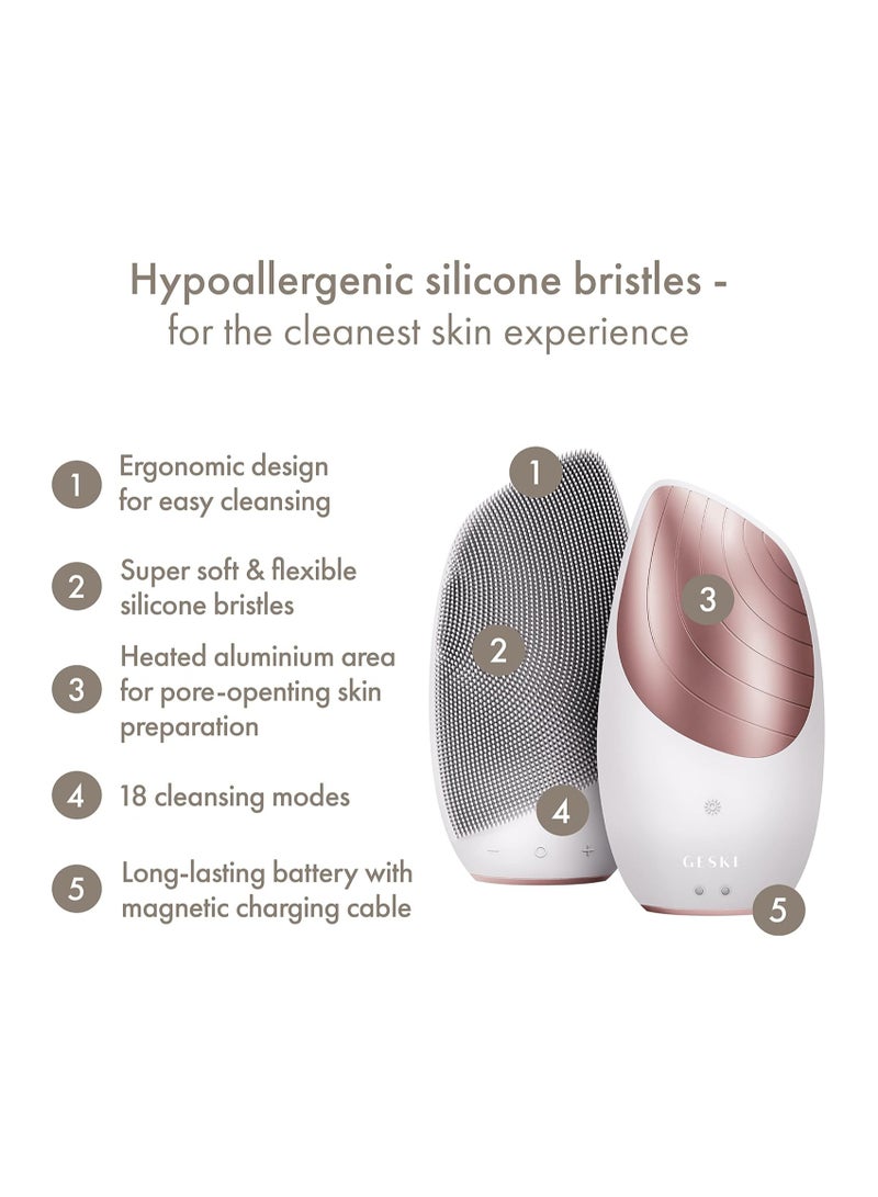 SmartAppGuided Sonic Thermo Facial Brush | 6 in 1 | Skin Cleansing | Cleansing Brush with Thermal Function | Facial Massager | Electric Facial Brush | Facial Cleansing Device - Starlight