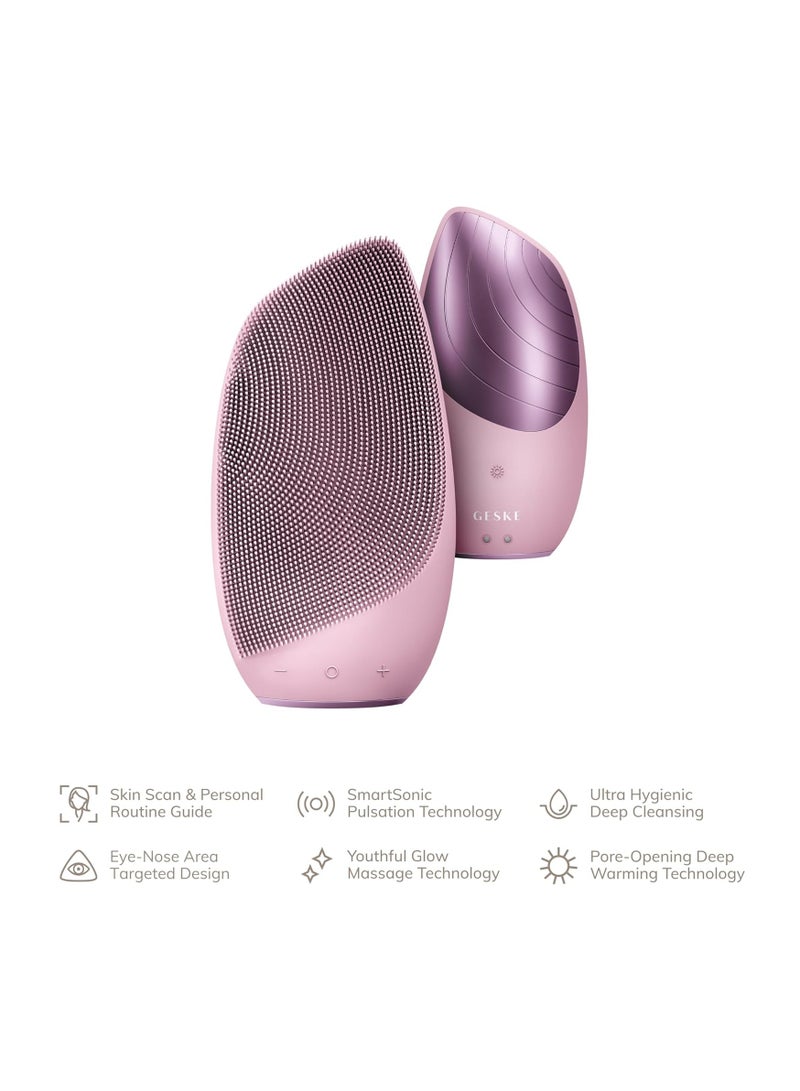 SmartAppGuided Sonic Thermo Facial Brush | 6 in 1 | Skin Cleansing | Cleansing Brush with Thermal Function | Facial Massager | Electric Facial Brush | Facial Cleansing Device - Pink