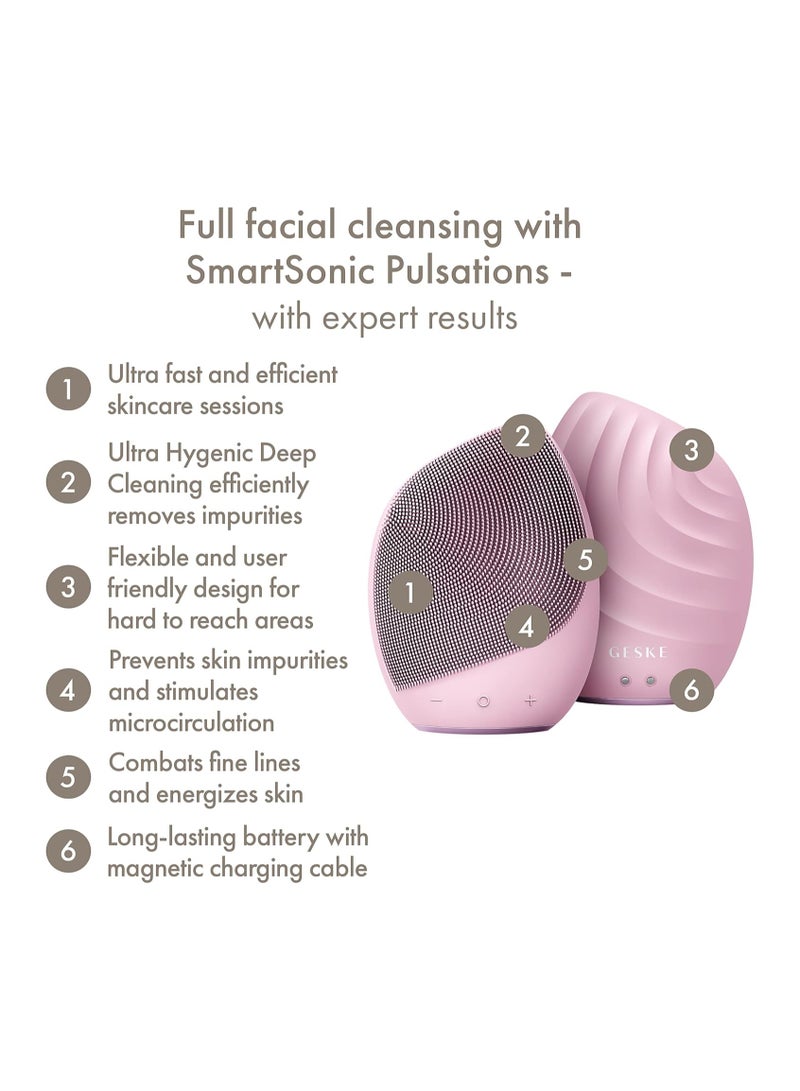 Smart App Guided Sonic Facial Brush 5 In 1 | Vibrating Electric Facial Cleansing Brush | Soft Silicone Brush | Professional Facial Cleanser | Skin Cleanser & Exfoliator | Face Massager - Pink