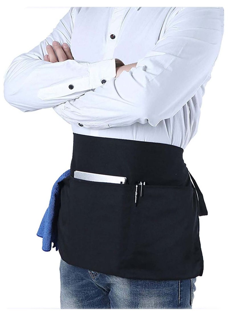 Waist Apron, Half Apron, 2Pcs Waiter Server Waist Aprons for Women Men, Stain & Wrinkle Resistant for Home and Kitchen Cooking, Waiters, Garden, Coffee, One Size Fits All