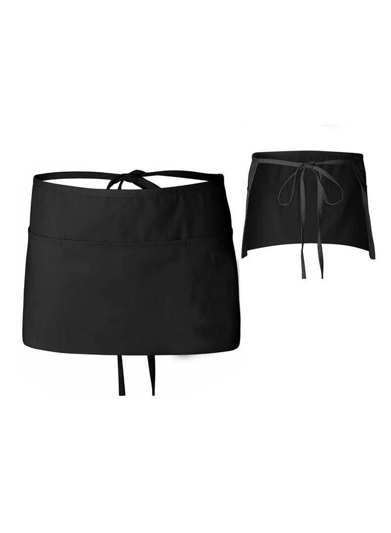 Waist Apron, Half Apron, Waiter Server Waist Aprons for Women Men, Stain & Wrinkle Resistant for Home and Kitchen Cooking, Waiters, Garden, Coffee, One Size Fits All (Black 2Pcs)