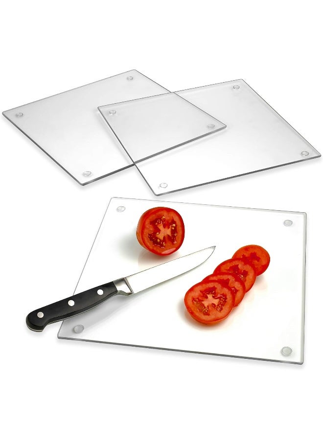 Tempered Glass Cutting Board – Long Lasting Clear Glass – Scratch Resistant, Heat Resistant, Shatter Resistant, Dishwasher Safe. (3 Square 10x10