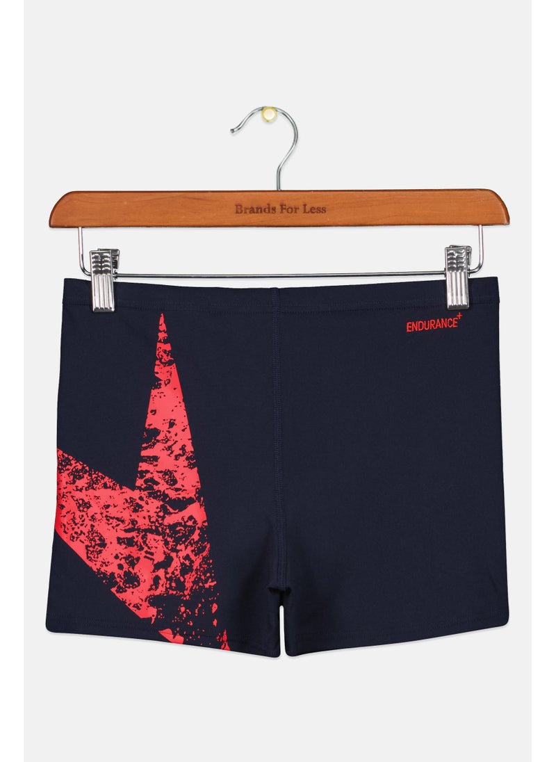 Men Embroidered Logo Swim Trunks, Navy/Red