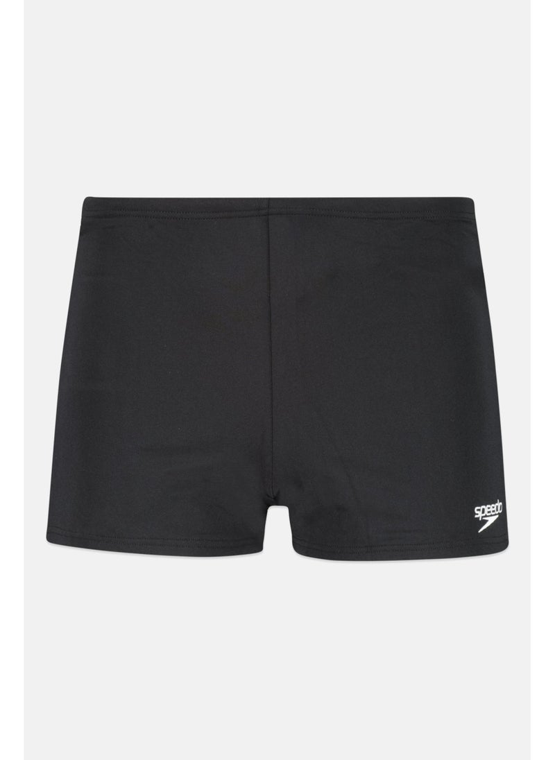 Men Embordered Pull On Swimming Trunks, Black