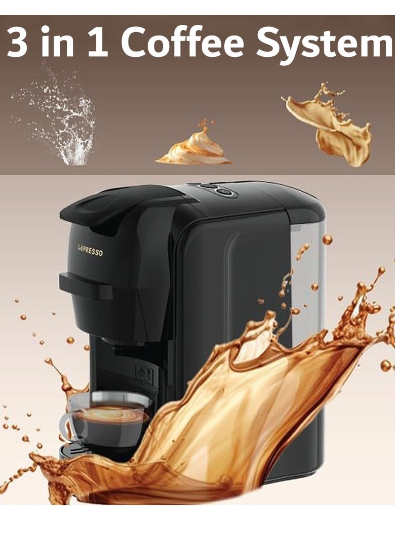 3-in-1 MultiCapsule Coffee Machine with 1450W and 0.6 Litre Capacity, LePresso Liet LPLIETBK - Black