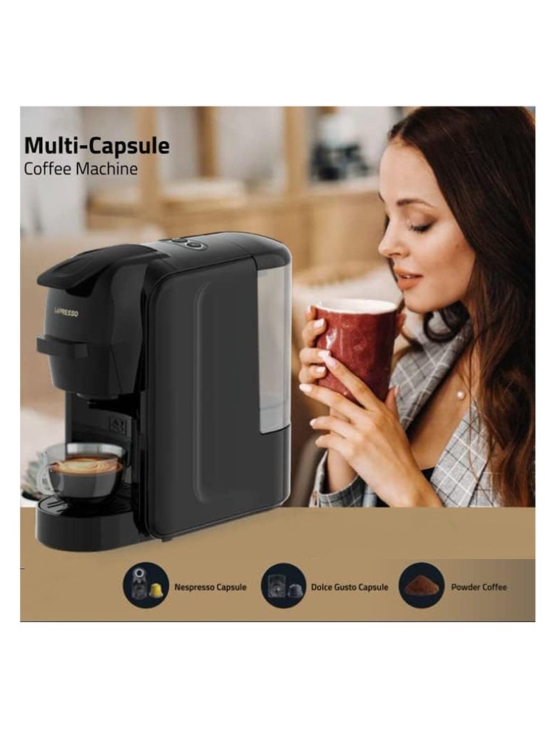 3-in-1 MultiCapsule Coffee Machine with 1450W and 0.6 Litre Capacity, LePresso Liet LPLIETBK - Black