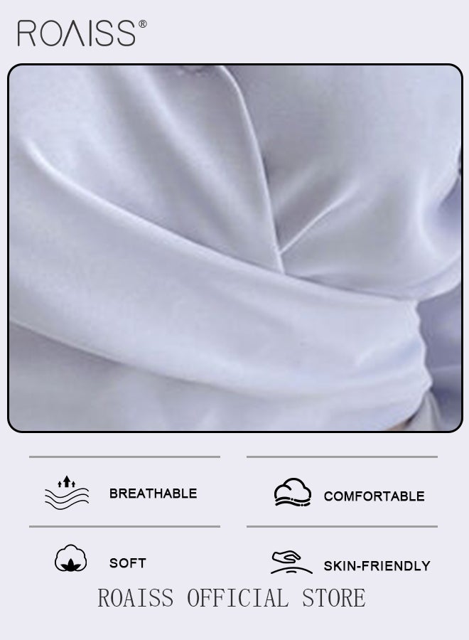 Long Sleeve Lapel Shirt  for Women with Tie Knot Back Design for Women Cross Wrap Front Temperament Waist Slimming Shirts Retro Solid Pullover Ladies Blouses Chic Button Office Shirts