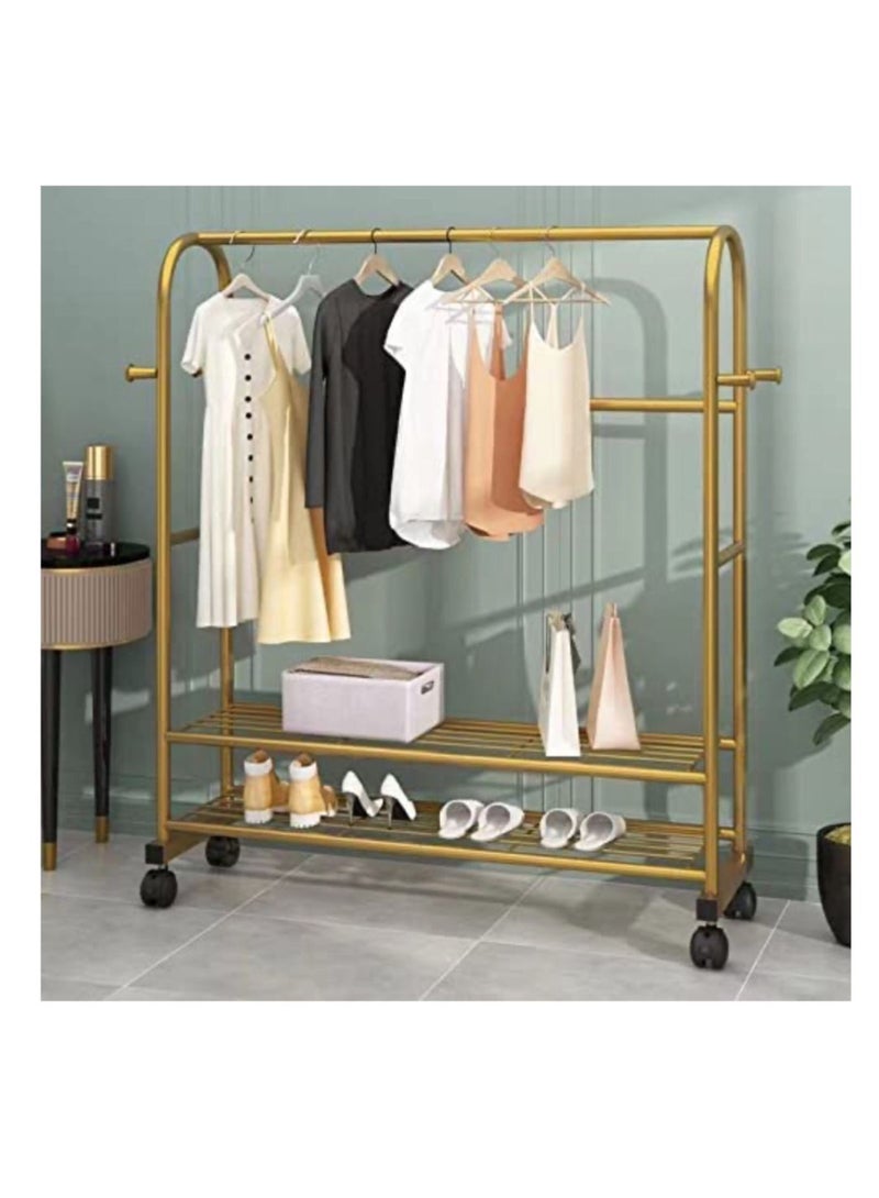 Clothes Rail Rack Coat Rack with Wheels Heavy Duty Clothing Rails Freestanding Garment Hanger with Top Rod and 2 Tier Lower Storage