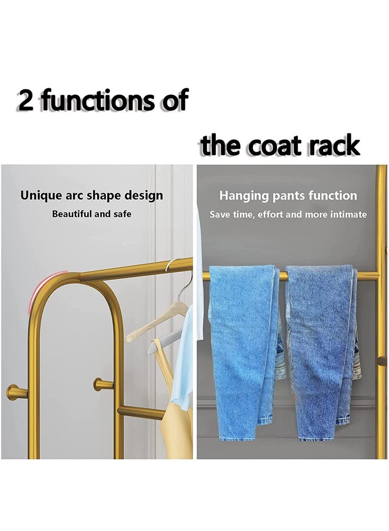 Clothes Rail Rack Coat Rack with Wheels Heavy Duty Clothing Rails Freestanding Garment Hanger with Top Rod and 2 Tier Lower Storage