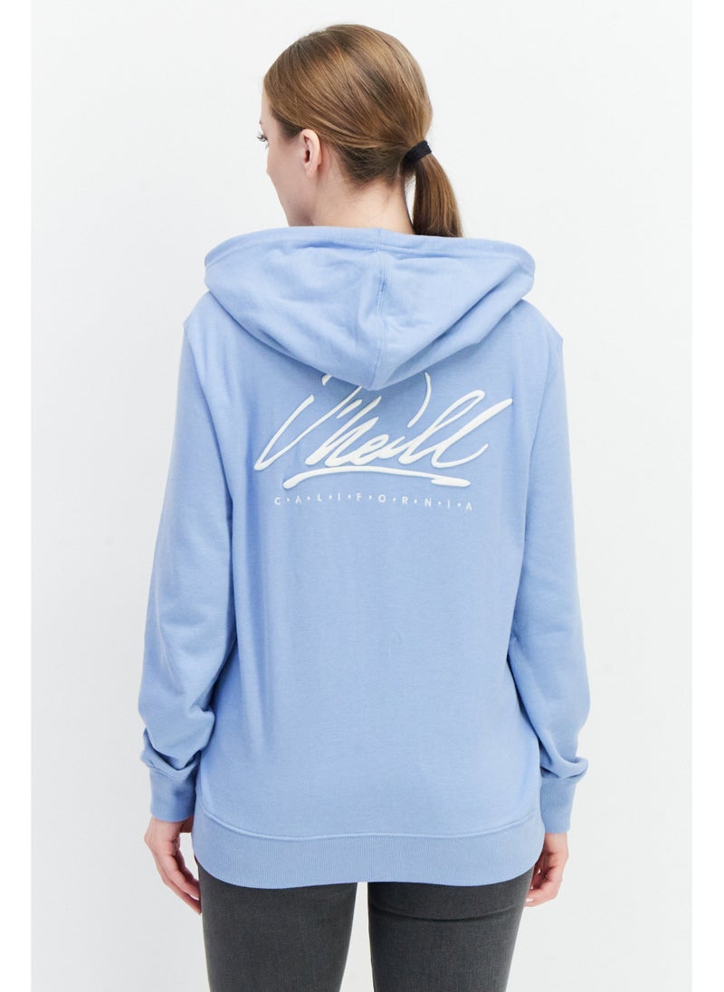 Women Hooded Long Sleeve Embroidered Logo Sweatshirt, Light Blue