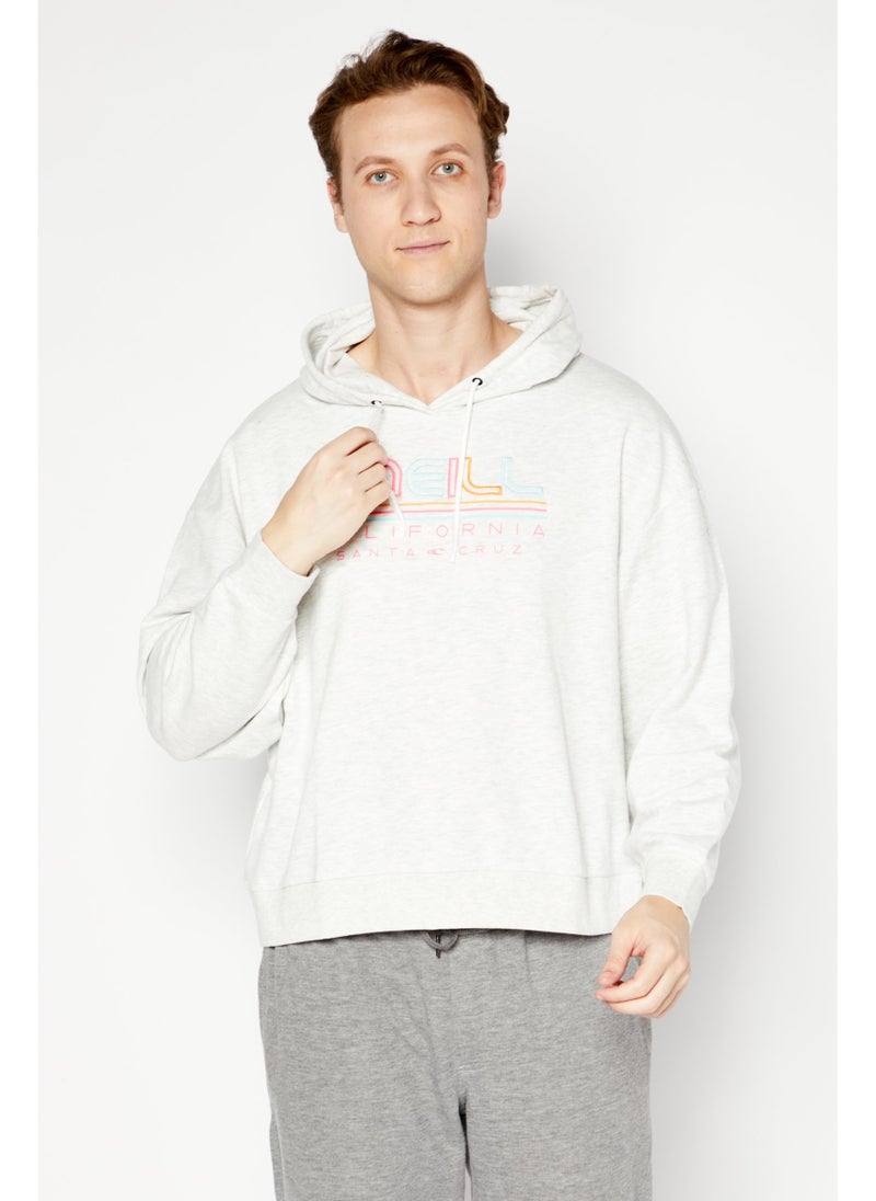 Men Hooded Long Sleeve Embroidered Sweatshirt, Grey Combo