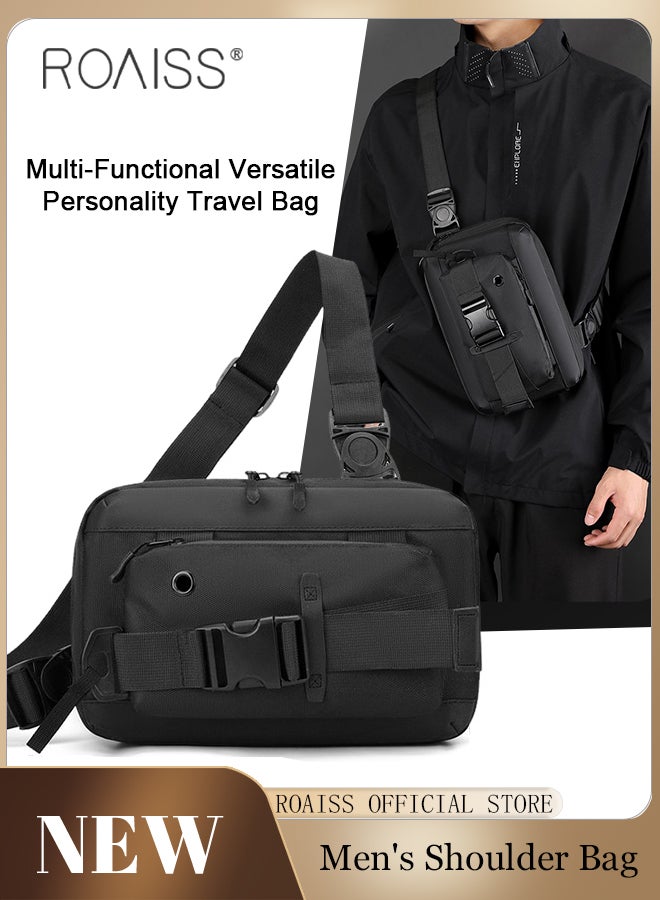 Multifunctional Large Capacity Crossbody Shoulder Bag for Men Casual Lightweight Waterproof Handbags for Travel Hiking Versatile Fashionable Detachable Chest Bag with Headphone Hole