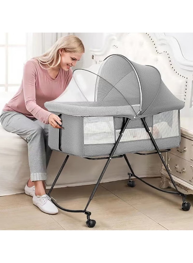 3 in 1Portable Folding Newborn Infant Baby Sleeper, Baby Beside Crib, Baby Bassinet bed, Travel Crib, Baby Cradle with Side Mesh, Mosquito Net