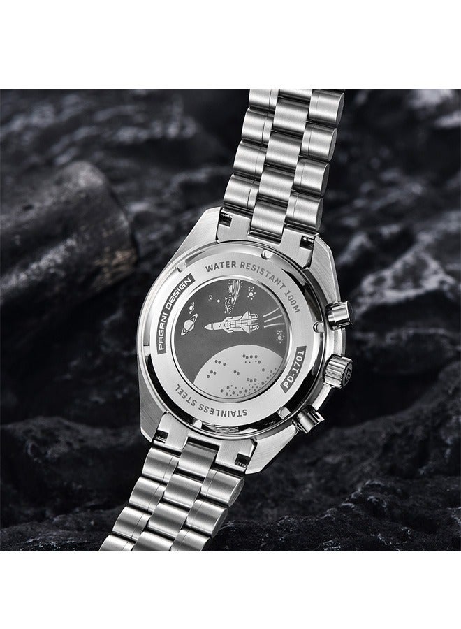 Men's Quartz Watches, White Dial, Japanese VK63 Movement, Stainless Steel Strap, Sports Waterproof, Fashion Business Watches