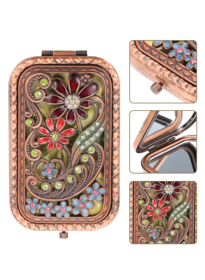 Folding Vanity Mirror, Travel Handheld Mirror Decorative Mirror Dual Sided Pocket Mirror Compact Makeup Mirror Purse Small Mirror Lightweight Mirror Metal Old Fashioned Dress