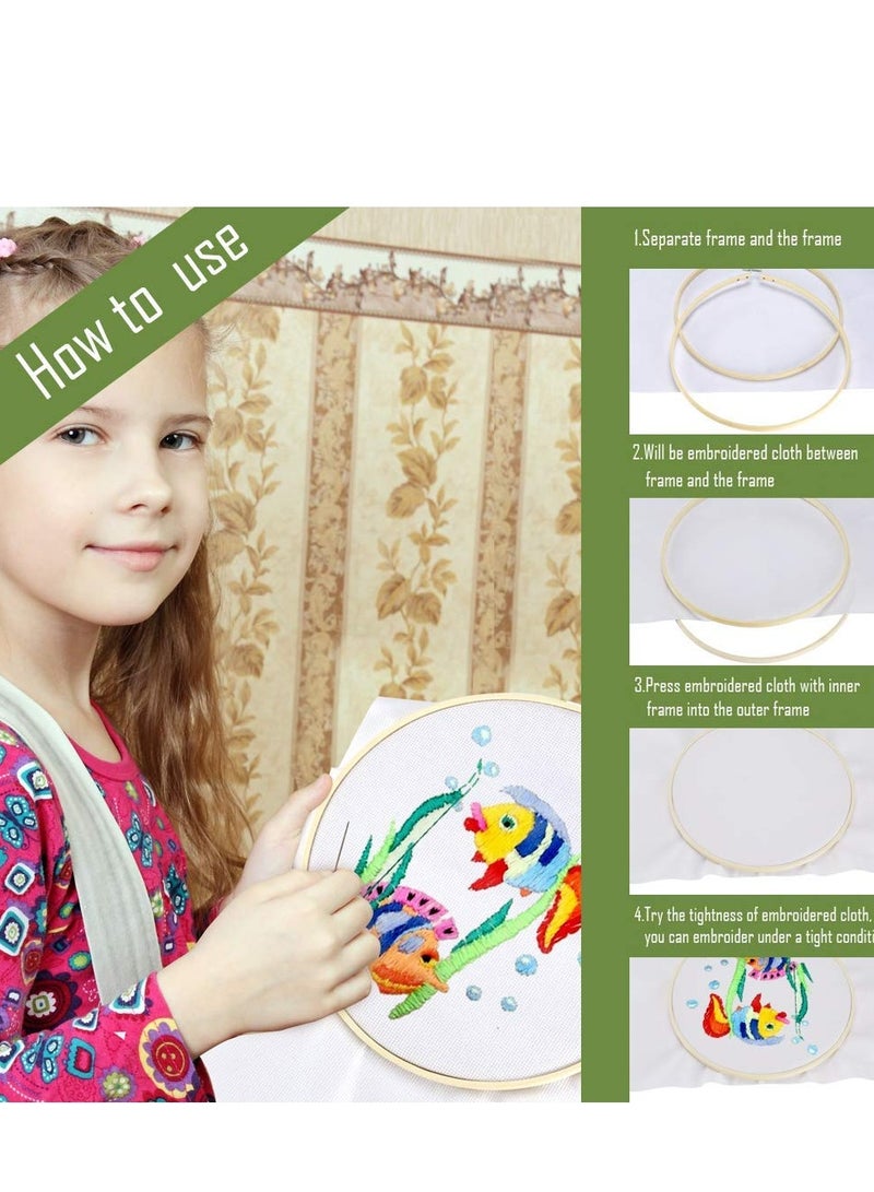 11.8 Inch Wooden Bamboo Embroidery Hoops - 12 Pcs Cross Stitch Supplies, Easy to Loosen/Tighten for Artistic Crafts and Sewing Projects, Perfect for Floral Designs and Creative Embroidery.