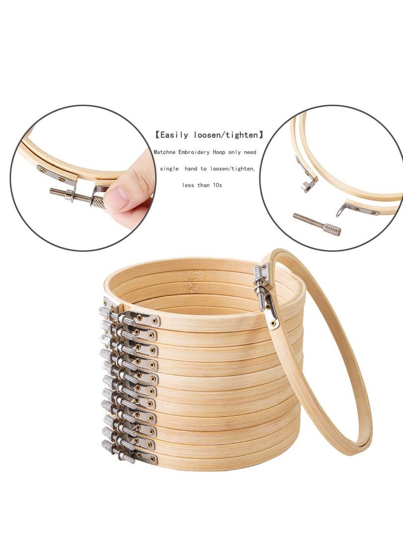 11.8 Inch Wooden Bamboo Embroidery Hoops - 12 Pcs Cross Stitch Supplies, Easy to Loosen/Tighten for Artistic Crafts and Sewing Projects, Perfect for Floral Designs and Creative Embroidery.