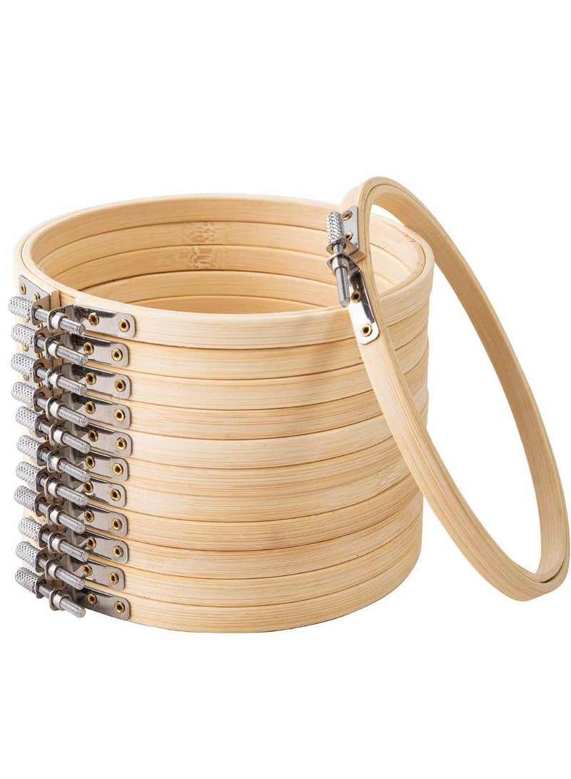 11.8 Inch Wooden Bamboo Embroidery Hoops - 12 Pcs Cross Stitch Supplies, Easy to Loosen/Tighten for Artistic Crafts and Sewing Projects, Perfect for Floral Designs and Creative Embroidery.
