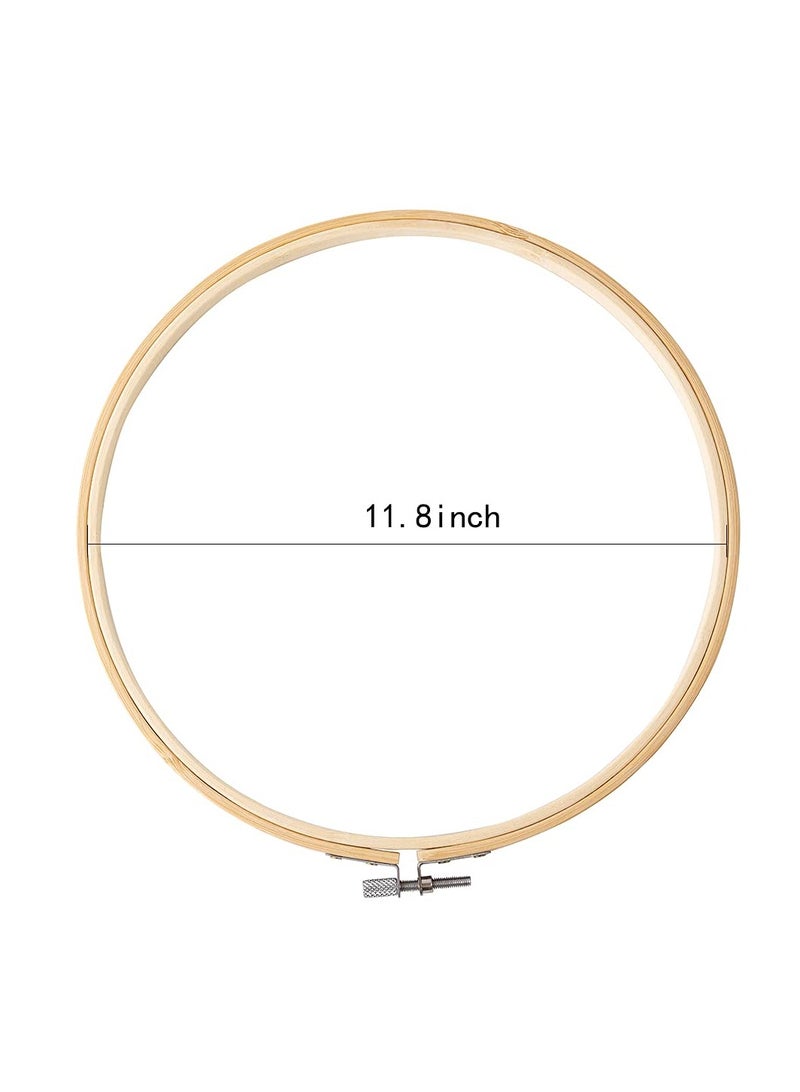 11.8 Inch Wooden Bamboo Embroidery Hoops - 12 Pcs Cross Stitch Supplies, Easy to Loosen/Tighten for Artistic Crafts and Sewing Projects, Perfect for Floral Designs and Creative Embroidery.