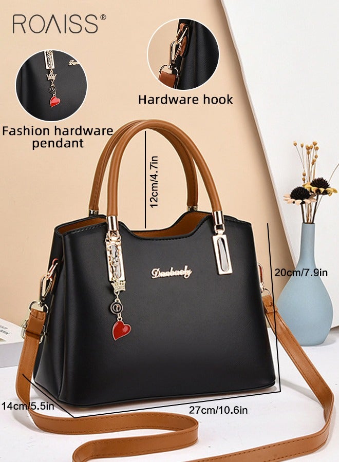 Simple Contrast Color Handbag for Women PU Leather Large Capacity Multi-laminated Tote Bag Hardware Accessories Shoulder Crossbody Bag for Mother and Wife Ideal for Birthday Gifts or Ramadan