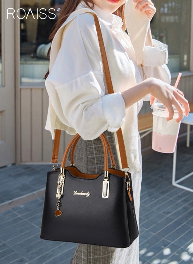 Simple Contrast Color Handbag for Women PU Leather Large Capacity Multi-laminated Tote Bag Hardware Accessories Shoulder Crossbody Bag for Mother and Wife Ideal for Birthday Gifts or Ramadan