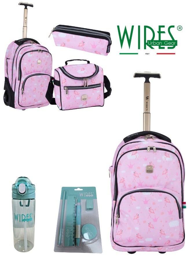 3 Piece Kids School Trolley Bag laptop compartment 2 Wheels With Lunch bag & Pencil Case