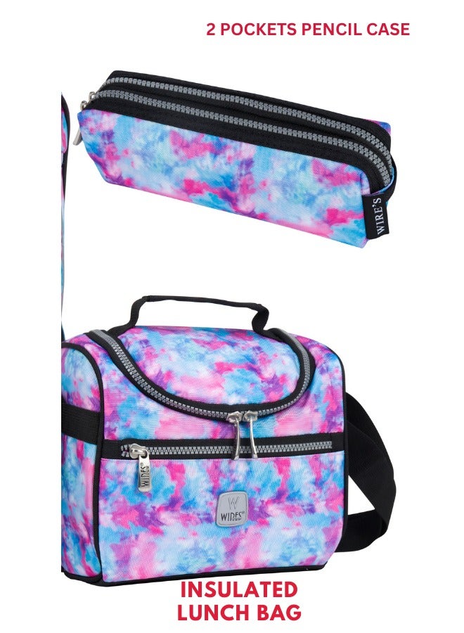 3 Piece Kids School Trolley Bag laptop compartment 8 Wheels With Lunch bag & Pencil Case