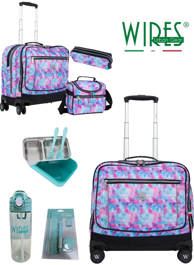 3 Piece Kids School Trolley Bag laptop compartment 8 Wheels With Lunch bag & Pencil Case