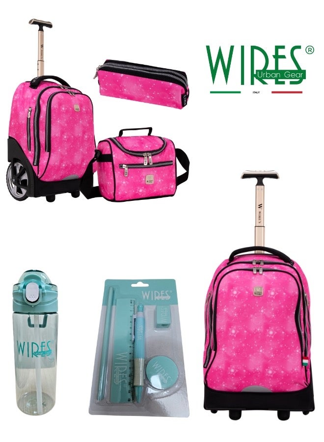 3 Piece Kids School Trolley Bag laptop compartment Big Wheels With Lunch bag & Pencil Case