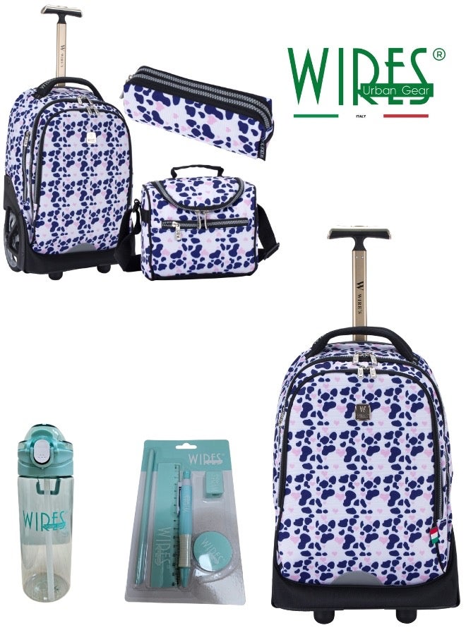 3 Piece Kids School Trolley Bag laptop compartment Big Wheels With Lunch bag & Pencil Case