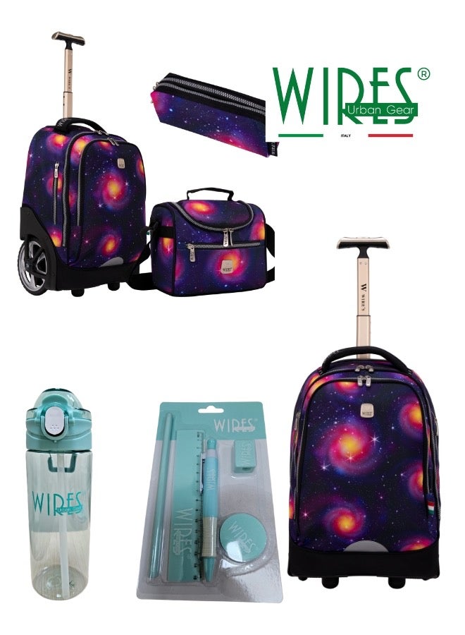 3 Piece Kids School Trolley Bag laptop compartment Big Wheels With Lunch bag & Pencil Case