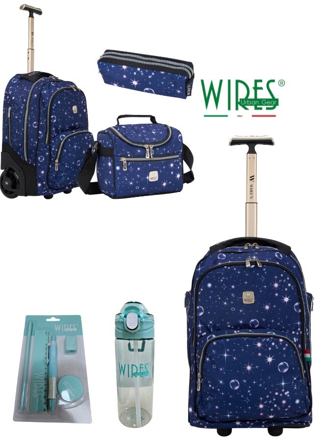 3 Piece Kids School Trolley Bag laptop compartment 2 Wheels With Lunch bag & Pencil Case