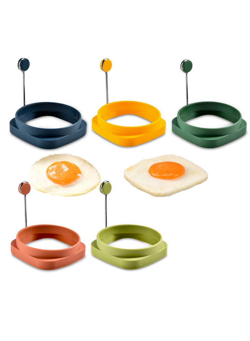 5 Pcs Silicone Egg Rings,Two-Sided Non Stick Pancake Molds Fried Egg Cooking Rings Mold Ring Round with Handle for Fry Eggs Pancakes Reusable Fried Egg Mold, Round&Square