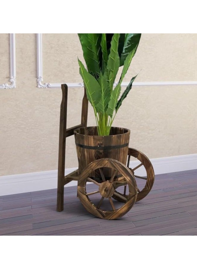 Wooden Flower Pot Rustic Style Wooden Planter with Two Wheels Flower Bucket Wooden Garden Flower Pot Garden Decoration Item Flower Basket For Indoor Outdoor