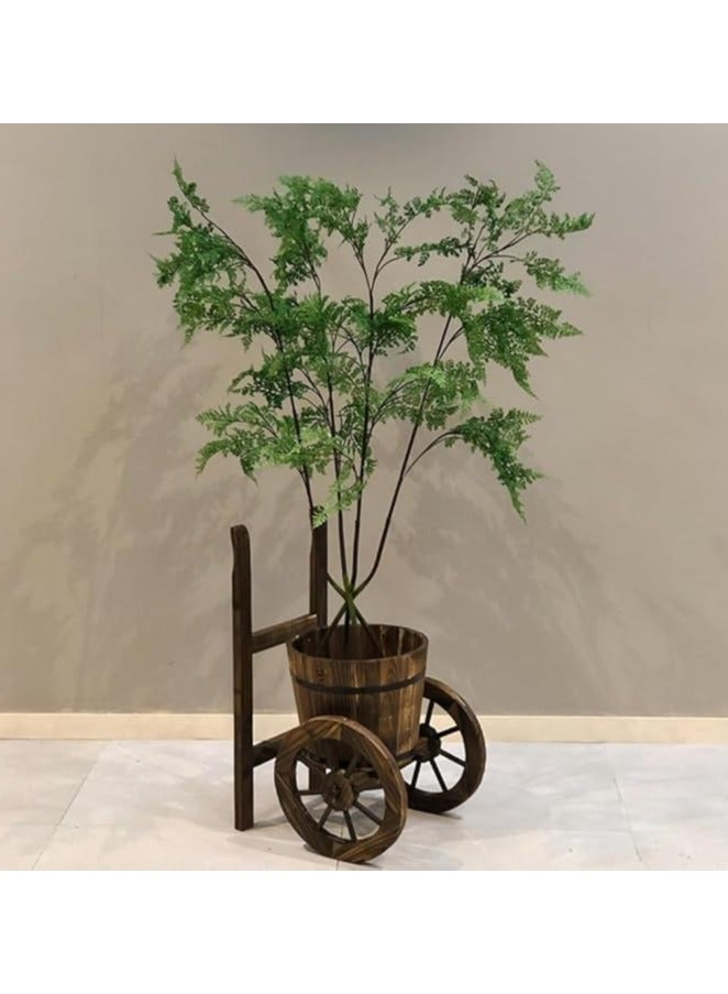 Wooden Flower Pot Rustic Style Wooden Planter with Two Wheels Flower Bucket Wooden Garden Flower Pot Garden Decoration Item Flower Basket For Indoor Outdoor