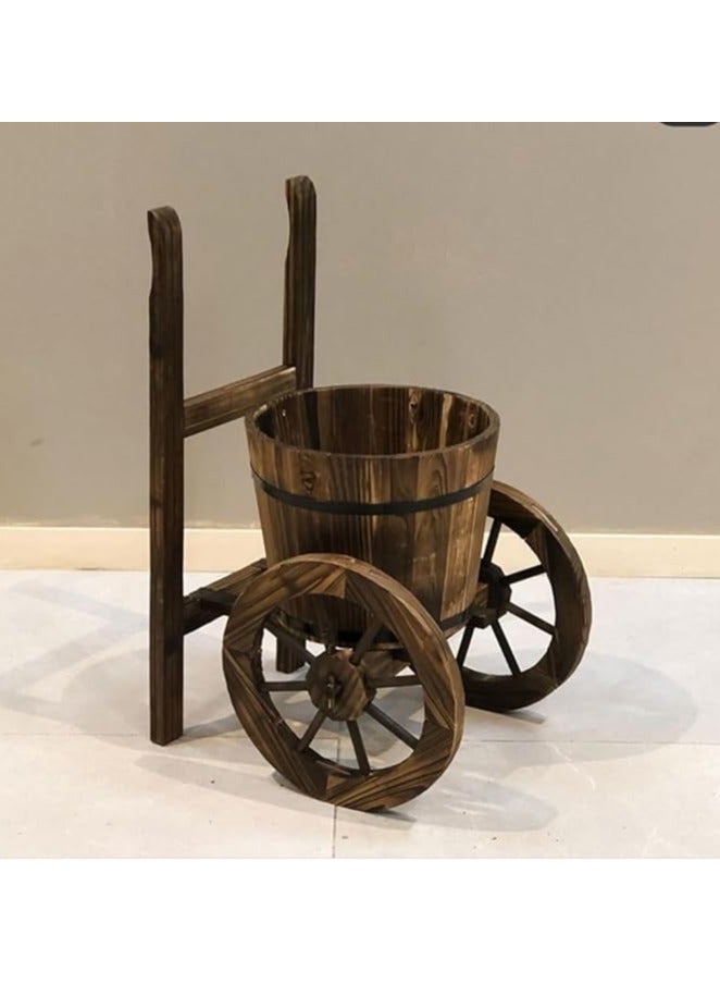 Wooden Flower Pot Rustic Style Wooden Planter with Two Wheels Flower Bucket Wooden Garden Flower Pot Garden Decoration Item Flower Basket For Indoor Outdoor