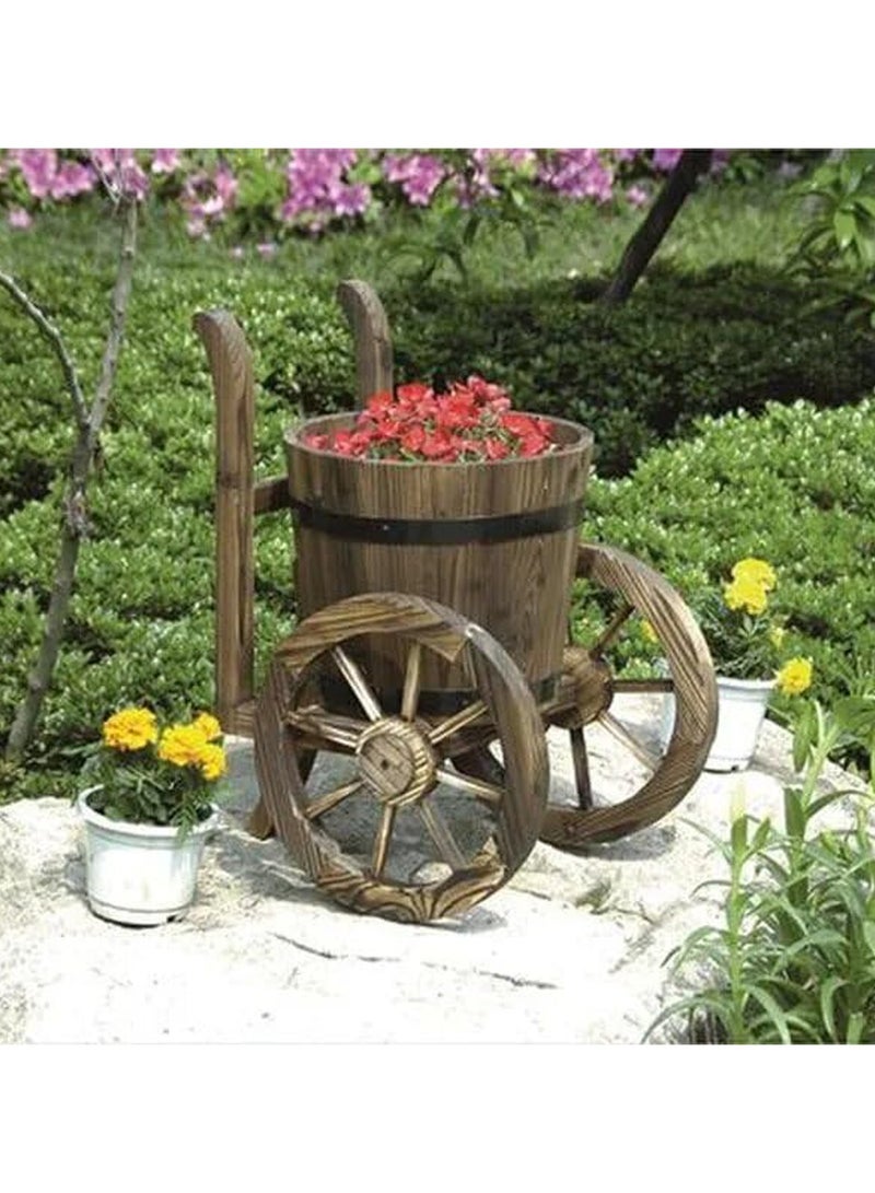 Wooden Flower Pot Rustic Style Wooden Planter with Two Wheels Flower Bucket Wooden Garden Flower Pot Garden Decoration Item Flower Basket For Indoor Outdoor