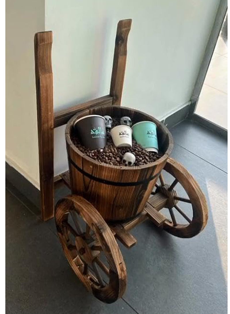 Rustic Wooden Flower Cart Planter with Cycle Shaped Design Decorative Garden Plant Pot with 3 Wheels Perfect for Outdoor Patio Lawn Backyard Decor