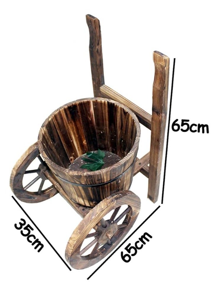 Rustic Wooden Flower Cart Planter with Cycle Shaped Design Decorative Garden Plant Pot with 3 Wheels Perfect for Outdoor Patio Lawn Backyard Decor