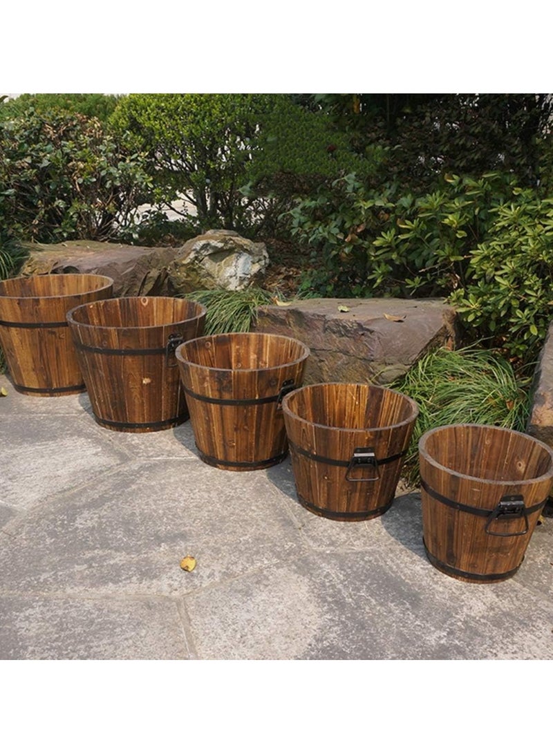 Set of 5pcs Wooden Flower Pot Retro Style Outdoor Reinforced and Anticorrosive Wooden Pot Brown Color Solid Wood Planting Pot Round Barrel