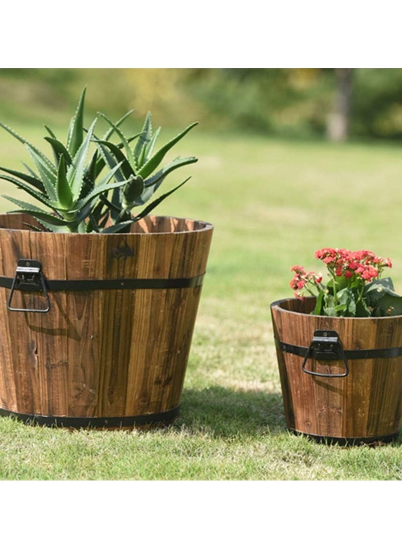Set of 5pcs Wooden Flower Pot Retro Style Outdoor Reinforced and Anticorrosive Wooden Pot Brown Color Solid Wood Planting Pot Round Barrel